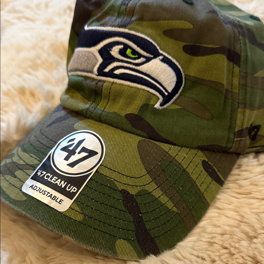 47 Brand Green Camo Cap with Embroidered Logo Seattle Seahawks New NFL